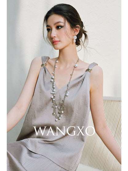WANGXO | Lazy Precious Metal Shoulder Loop Loose Top & Straight Skirt Set with Sculpted Grace- VERA