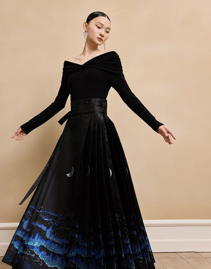 HECO  long-sleeved black red knitwear off-the-shoulder spring - DREAM.