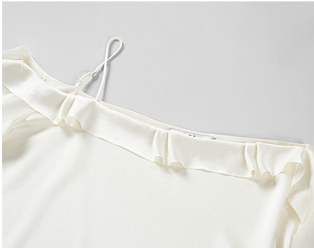 COMME MOI Lv Yan designer summer slanted lace top off-the-shoulder light shirt pants - ROMEO.