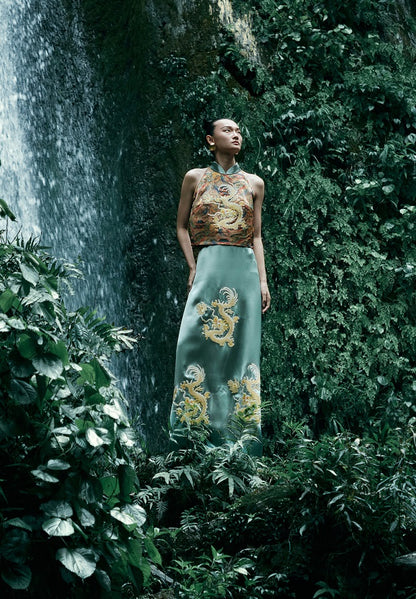 HECO Chinese Retro Mural Golden Dragon Embroidered Vest Top - ERIKA.