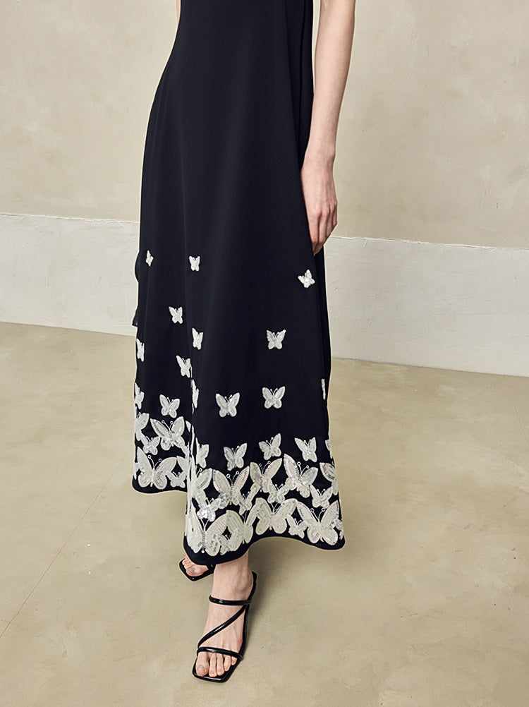 HECO Jacquard Acetate Hollow Stand Collar Thin A-line  Black White Dress Women - WEIGHT.