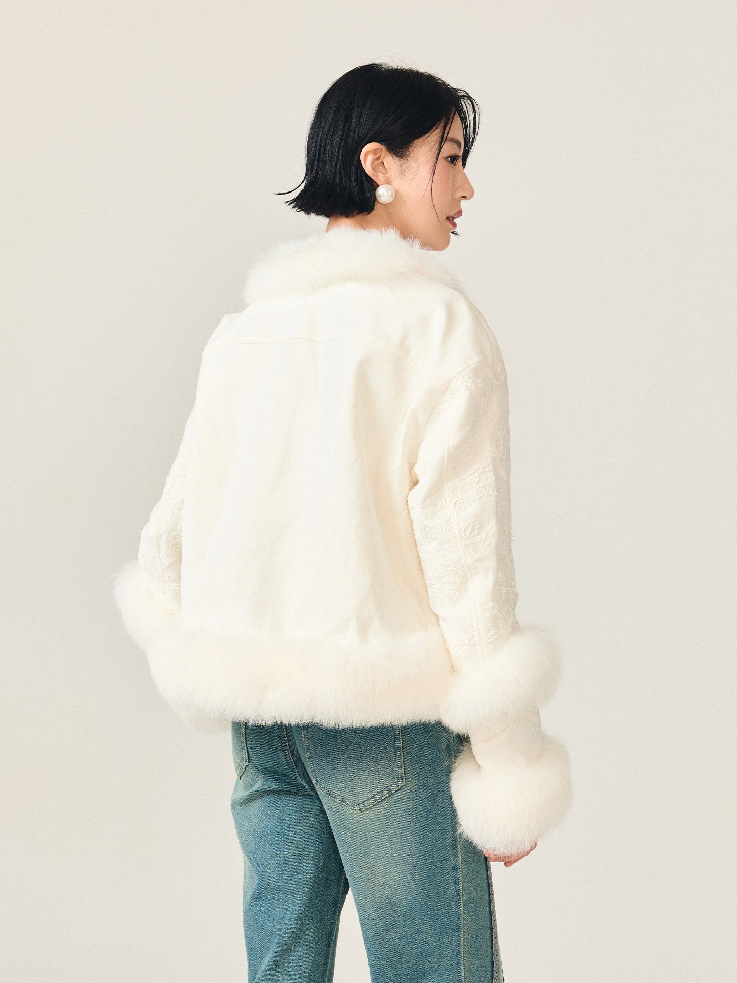 FAME embroidered fox fur cropped jacket - FELIX