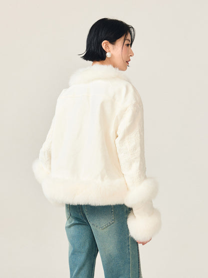 FAME embroidered fox fur cropped jacket - FELIX