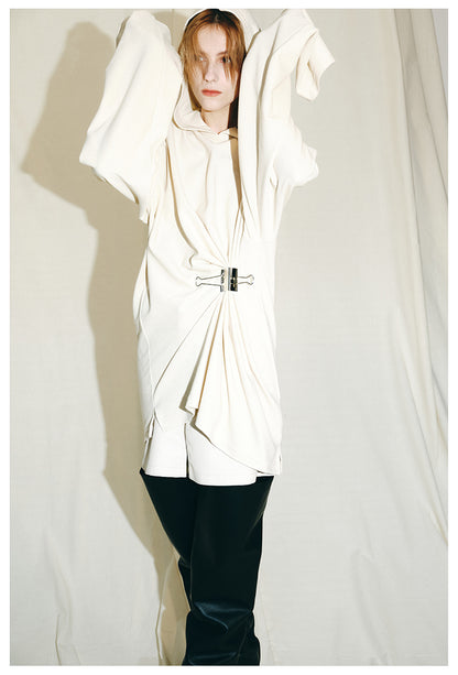 Autumn Winter luxury hoodie pinched pleated waist sweatshirt - kIC