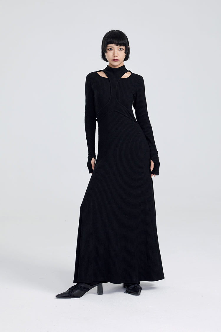 TINYIN slim swing maxi knit dress with cut-out stitching -KOKO