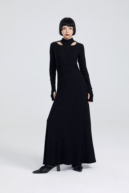 TINYIN slim swing maxi knit dress with cut-out stitching -KOKO