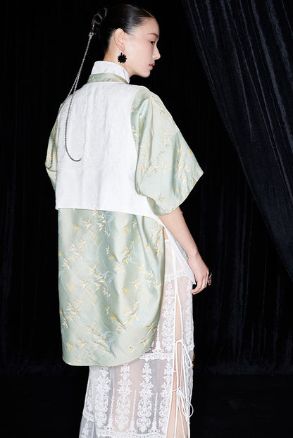 M essential Mackay designer Donchang jacquard low stand-up collar loose short-sleeved shirt - DIVA.