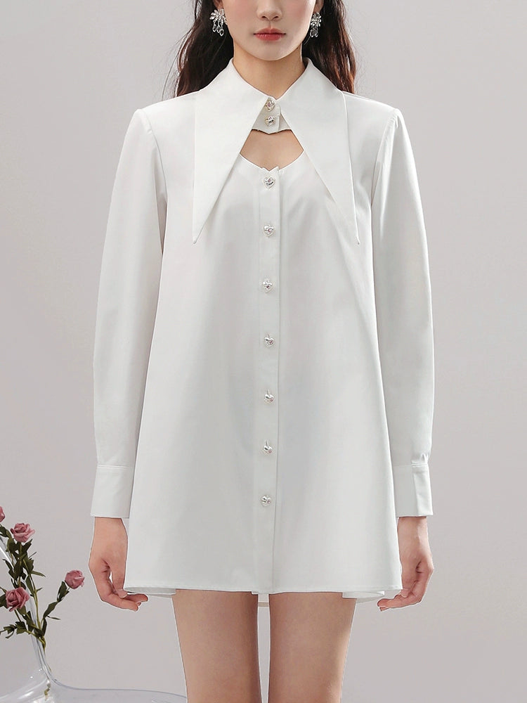 CHECOCRE Chic Temperament Sexy Cutout Butterfly Waist Seal White Shirt Dress - INTENT