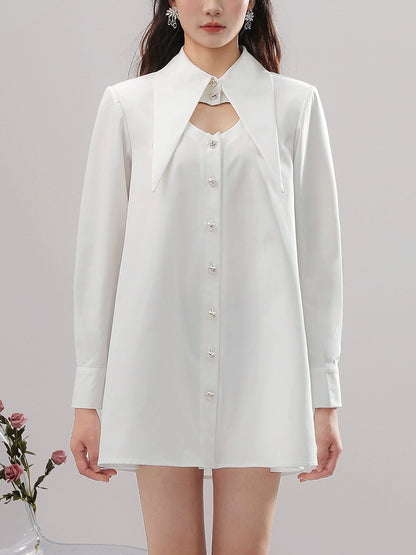 CHECOCRE Chic Temperament Sexy Cutout Butterfly Waist Seal White Shirt Dress - INTENT