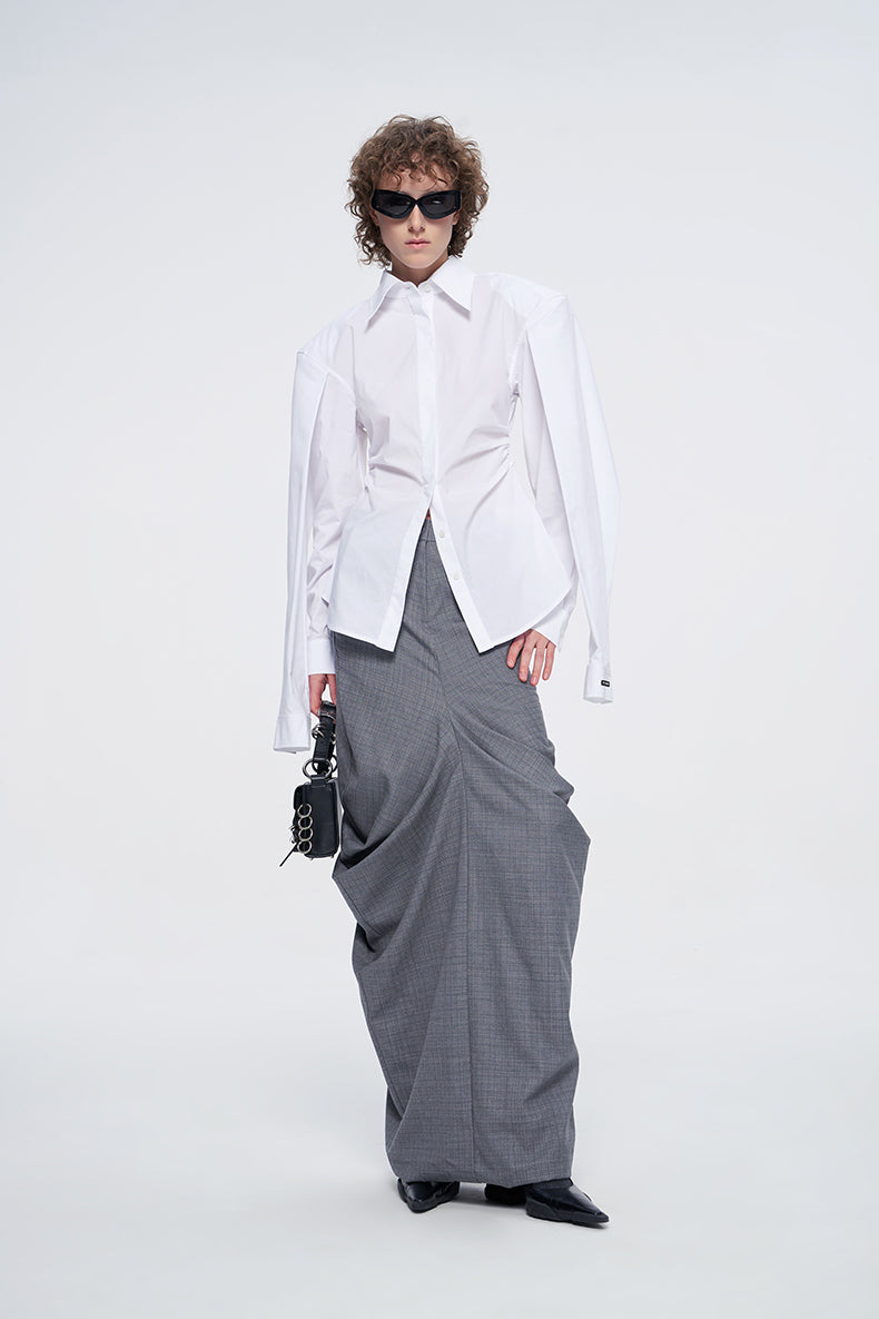 ANNAKIKI niche white double-sleeved long-sleeved shirt-LUODAN