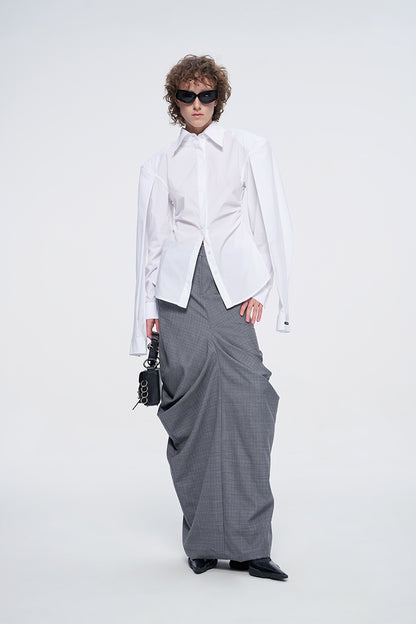 ANNAKIKI niche white double-sleeved long-sleeved shirt-LUODAN