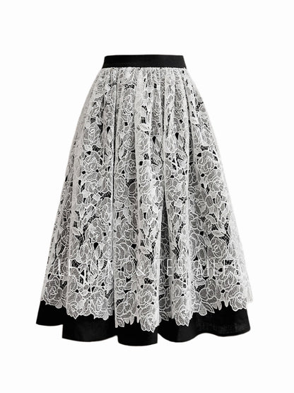 LE VENT&TES AILES French embroidery lace elegant A-line fill skirt-ESME