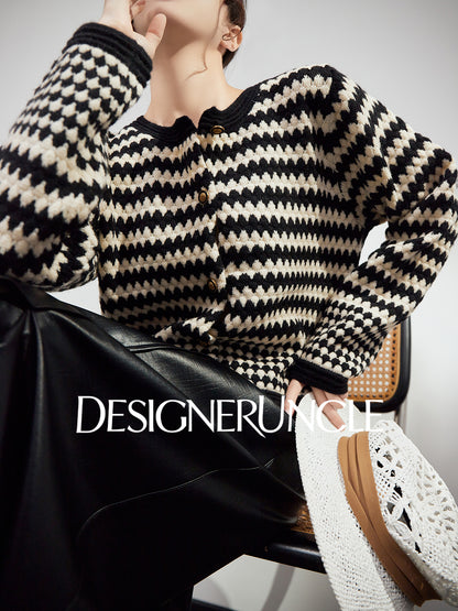 DGU "Twilight" black sweater women's new contrasting striped loose slimming knitted cardigan - MAINE.