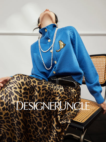 DGU×LAB "Lan Bao" blue cardigan lazy high-end knitted sweater  - LEVI