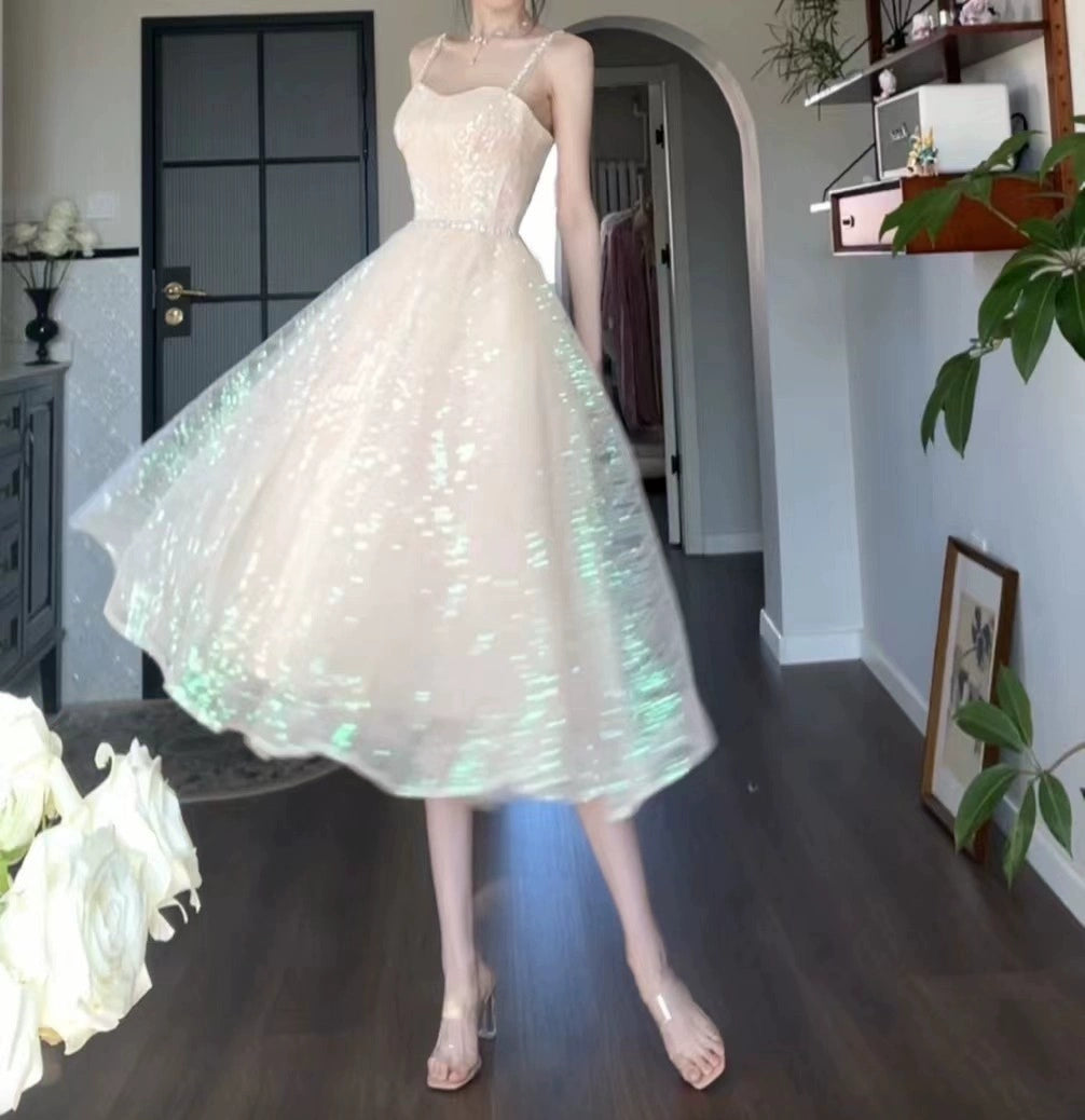 elegant dress for dinner date Aconiconi Elegant U-Neck pleated Short Sleeve Tea Dinner Date Dress- Ginger Flower Summer