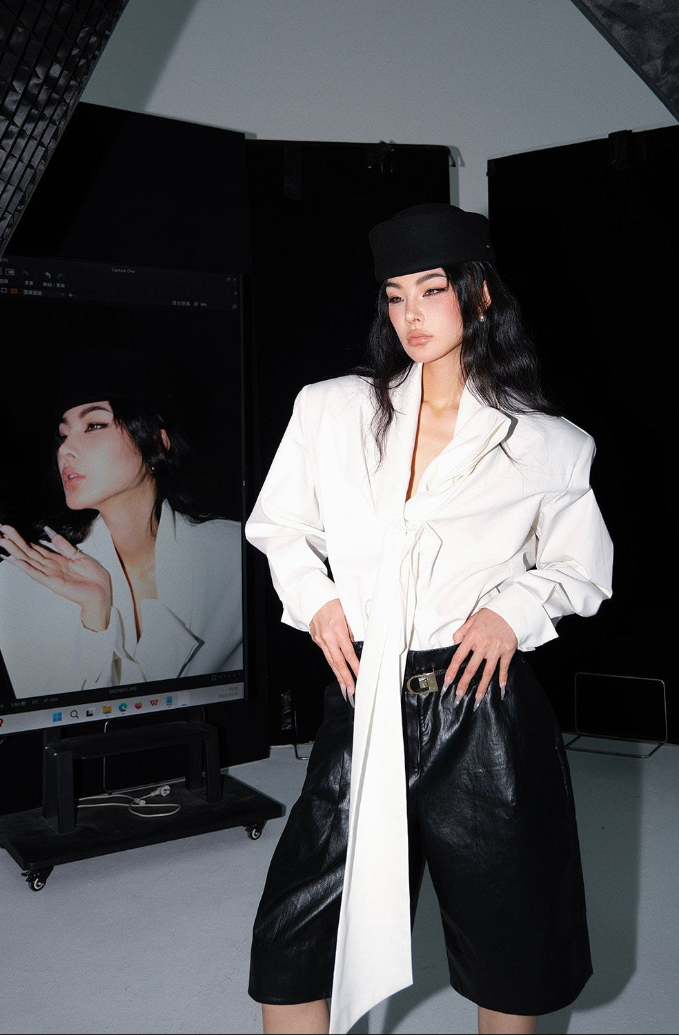 MEI SANGUAN white French retro lace-up shirt - HAKEEM