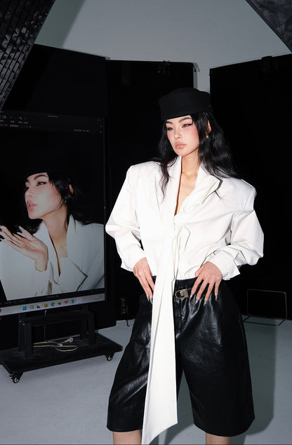 MEI SANGUAN white French retro lace-up shirt - HAKEEM