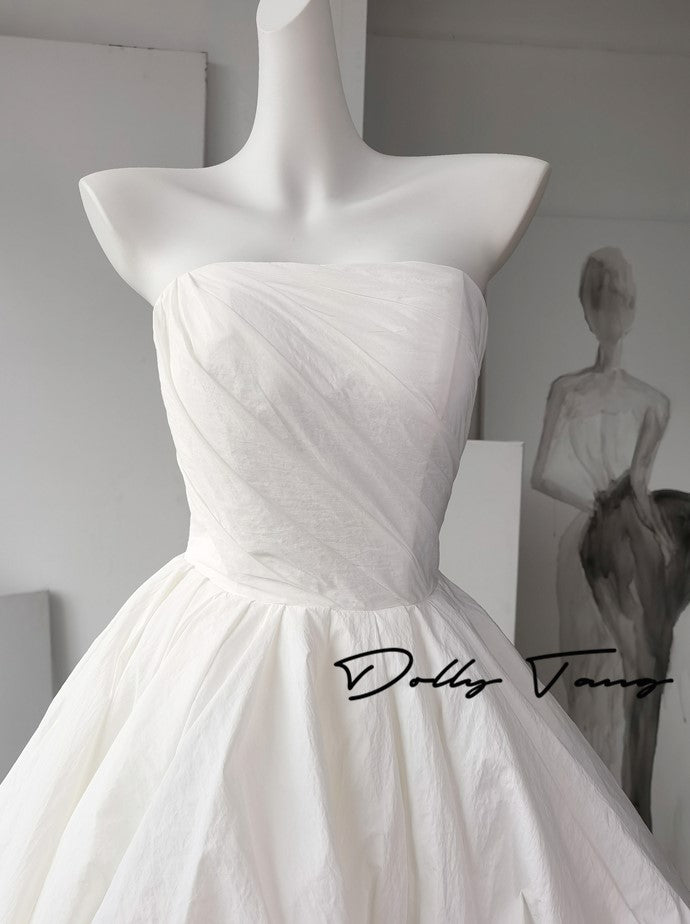 DOLLY Elegant White Tube Top Long Puffy High Waist Wedding Dress-GRACE  (V)