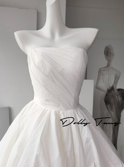 DOLLY Elegant White Tube Top Long Puffy High Waist Wedding Dress-GRACE  (V)