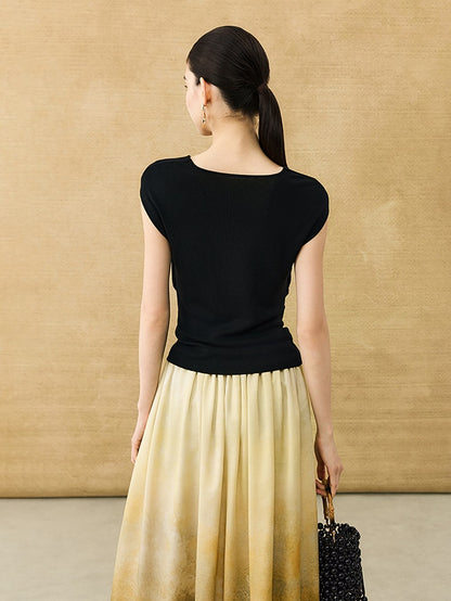 HECO Chinese style swing collar sleeveless knitted sweater T-shirt - HEART.