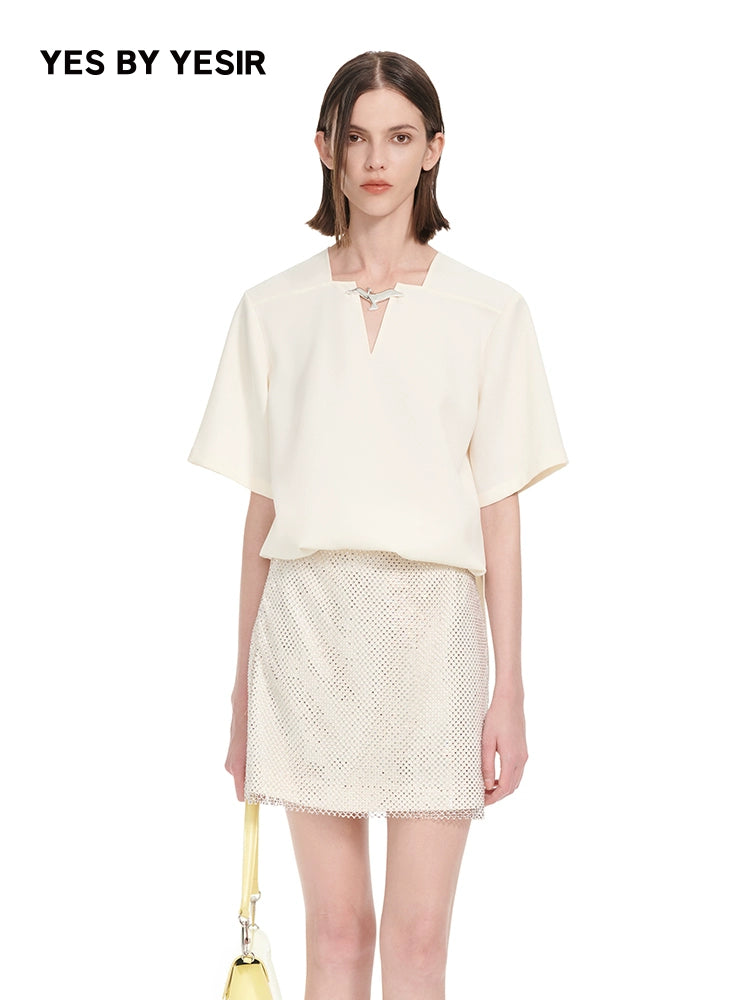 YES BY YESIR | Ye Qians Grace Flying Seagull Chiffon Shirt Light Short Sleeves-MARISELLE.