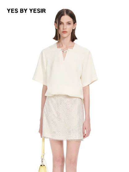 YES BY YESIR | Ye Qians Grace Flying Seagull Chiffon Shirt Light Short Sleeves-MARISELLE.