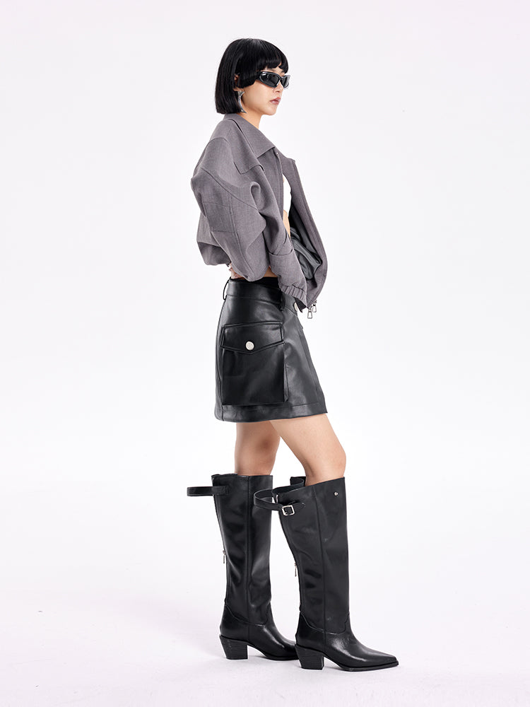 TINY IN high-waisted leather detachable two-piece skirt -SOMT