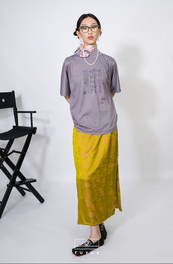 TUYUE lilac purple turtleneck silhouette short-sleeved T-shirt- JAQUE.