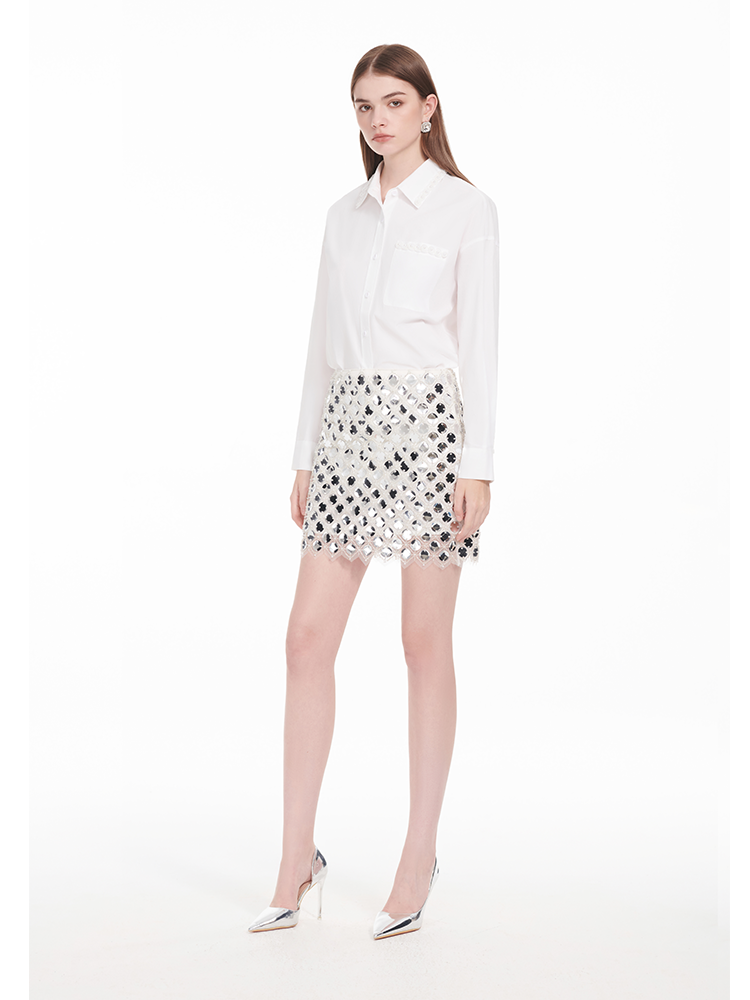 YES BY YESIR | Magic Mirror Short Scalloped Hem Skirt - MIRALUNE.