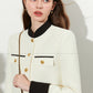 French Light Luxury Cream Contrast Tweed Light Luxury Short Coat - Sarang