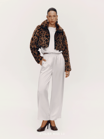 ATELIER MISS LU Fall/Winter Glossy Acetate Blend Straight Casual Pants - DRAW.