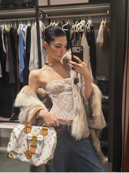 MEI SANGUAN White 3D Floral Off-the-Shoulder Bandeau Top - MARCUS