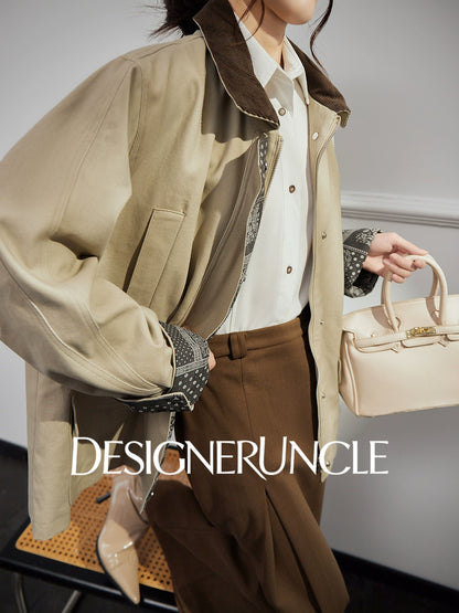 DGU "Mu Brown" retro khaki jacket retro loose slimming versatile top - Wilhelmina.