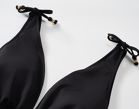 COMME MOI Lv Yan designer's women's summer lace-up sexy V-neck one-piece swimsuit - EMORY.