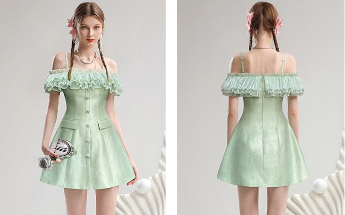 CHECOCRE Stubble French temperament elegant celebrity one-shoulder suspender dress - PIKO.