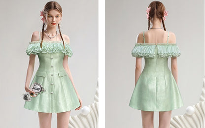 CHECOCRE Stubble French temperament elegant celebrity one-shoulder suspender dress - PIKO.