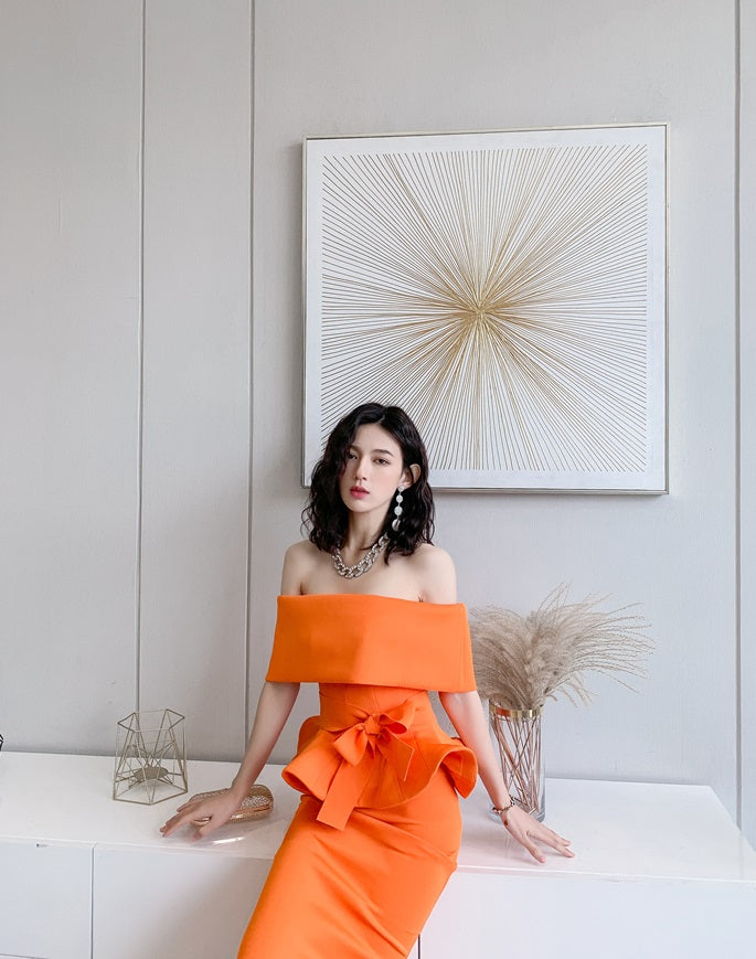 DOLLY High End Off Shoulder Peplum Tube Top Slim Fit Wedding Guest Dress-HANS