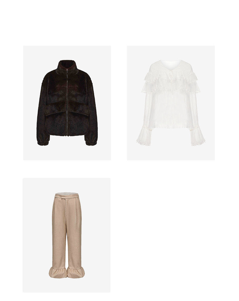 ATELIER MISS LU fall/winter bud hem straight wool corduroy pants - LENORA