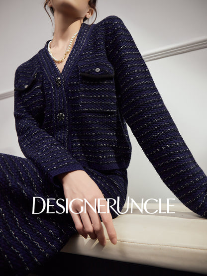 DGU "Ink Room" royal blue new knitted small fragrance temperament versatile two-piece set - Kyle.