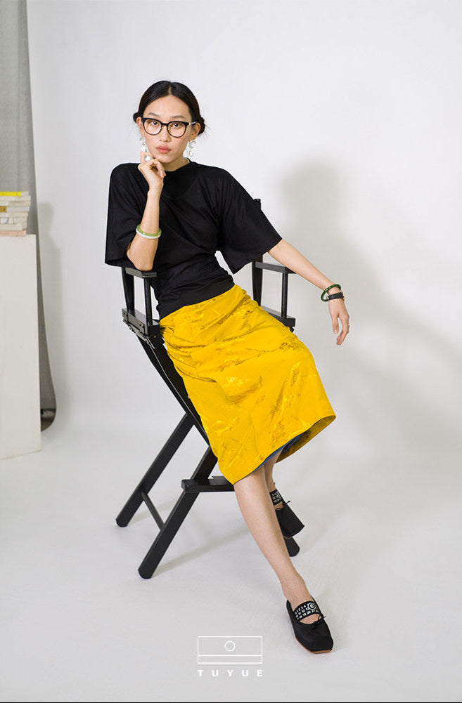 TUYUE Chinese style glazed yellow jacquard skirt- SHARON.