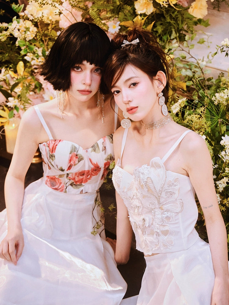 DOLLY Elegant White Natural Waist Flower Bud Long Chic Skirt-CYNTHIA  (V)