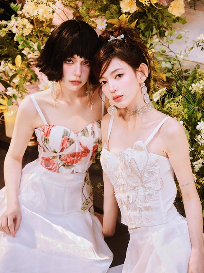 DOLLY Elegant White Natural Waist Flower Bud Long Chic Skirt-CYNTHIA  (V)