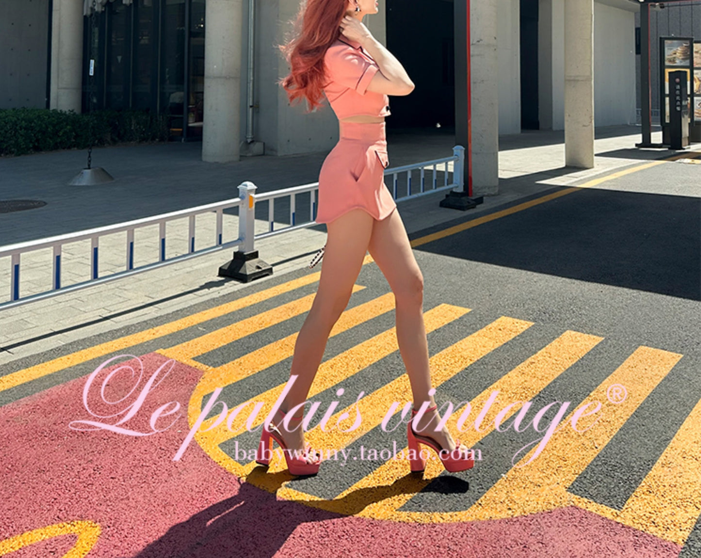 Le Palais Vintage  Peach Pink Small Fragrance Crop Top + Skirt Set-BEN