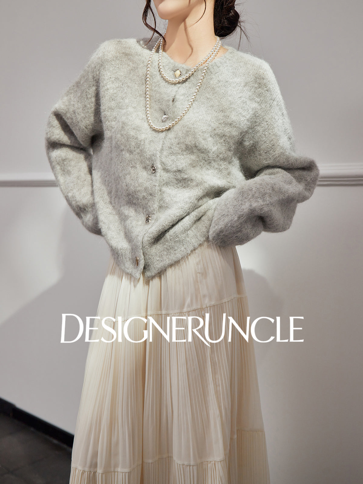 DGU "Suying" gray wool knitted sweater commuting slimming versatile top - EVID.