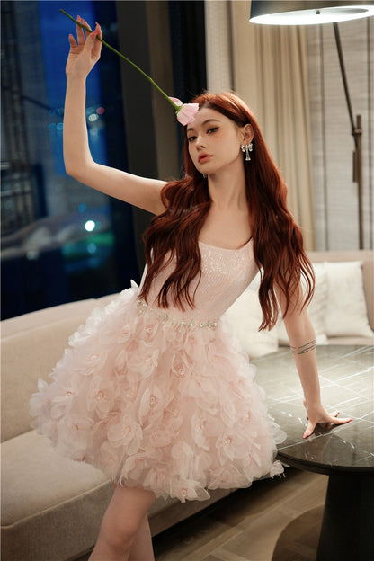 Wardrobes by Chen Elegant Pink Long Sleeve Short Jacket/Ruffle bridal Dress-Maggy