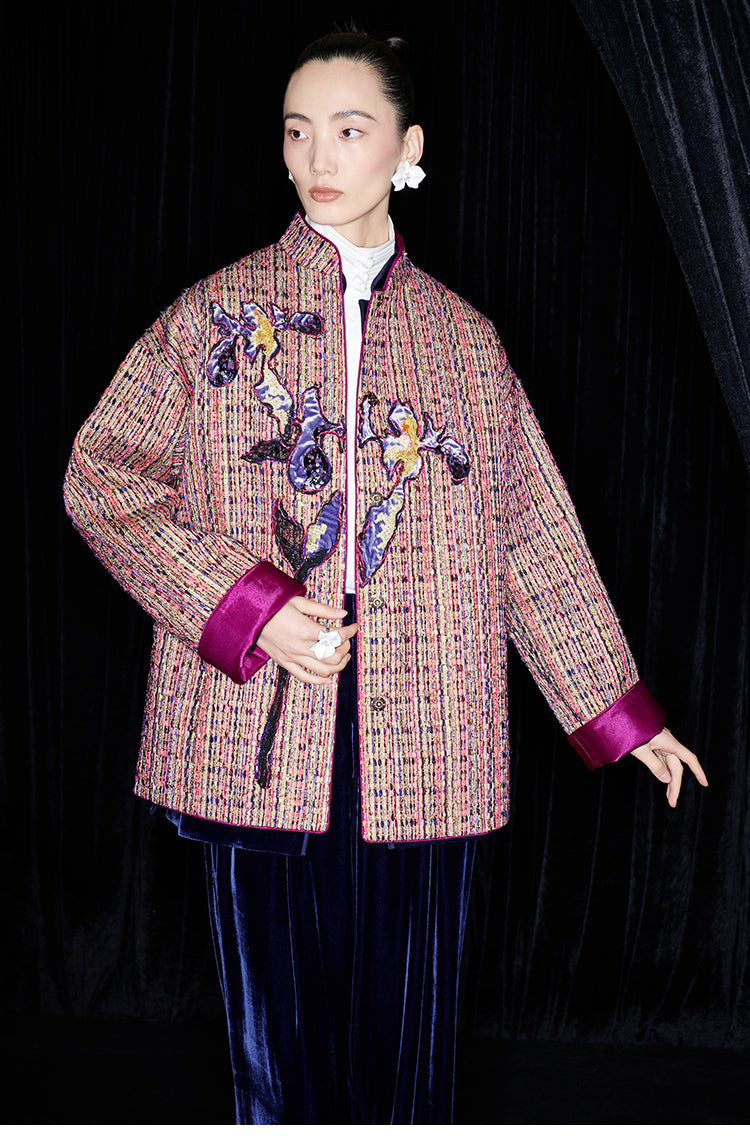 M essential Mackay designer Kneaded Gold Iris Layered Embroidery Loose Jacket - IDEM.