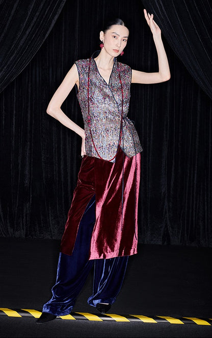 M essential Ma Kai designer Yao Ye embroidered fabric slim side vest - LAPT.