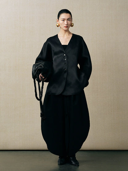 ZHUCHONGYUN slanted V-neck natural drape midi jacket-KALLEN.