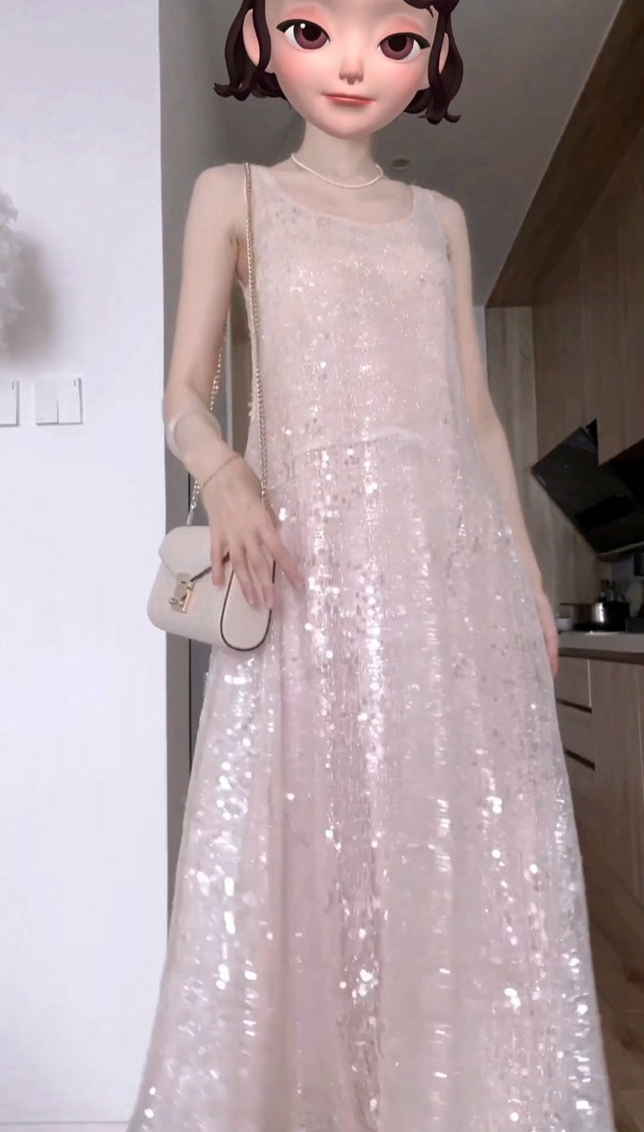 DOLLY Luxury U-Neck Sleeveless Fake Two Piece Midi Swing Dress-KASSIA