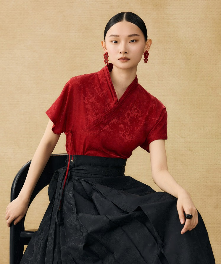 HECO Chinese style summer new slanted V-neck pinch pleated shirt - ASSURE .